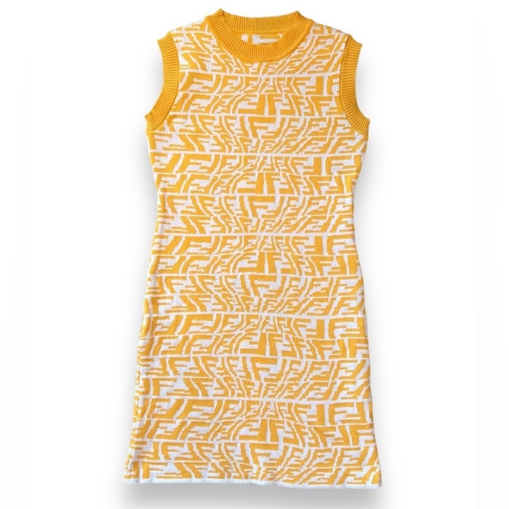 FF FishEye Vertigo Dress knit bodycon FASHION sweater dress M/L white yellow